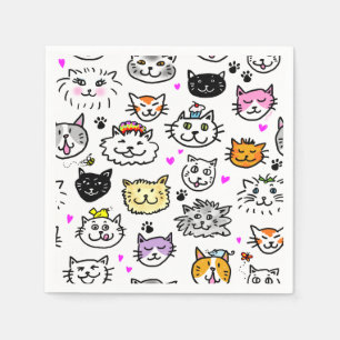 Whimsical Cat Faces Pattern Napkins