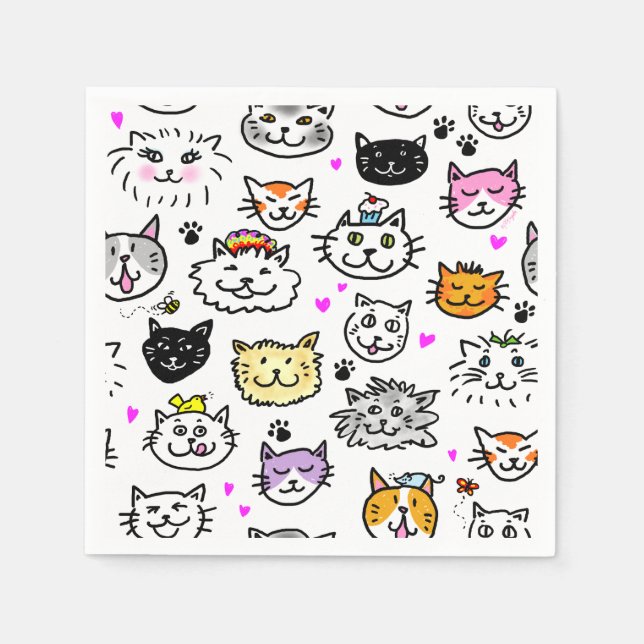 Whimsical Cat Faces Pattern Napkins (Front)