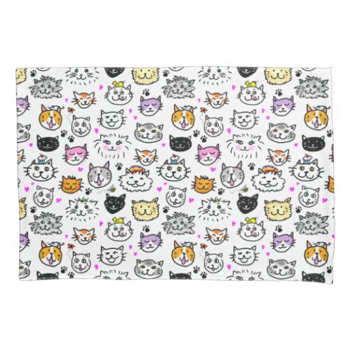 Whimsical Cat Faces Pattern Pillowcase