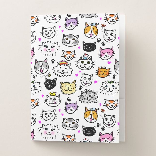 Whimsical Cat Faces Pattern Pocket Folder (Front)