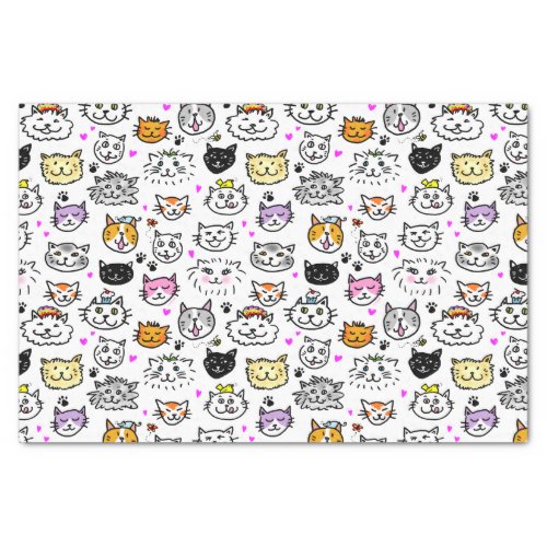 Whimsical Cat Faces Pattern Tissue Paper