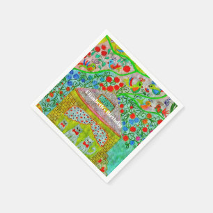 Whimsical Cat Family & Storybook Cottage Party Napkins