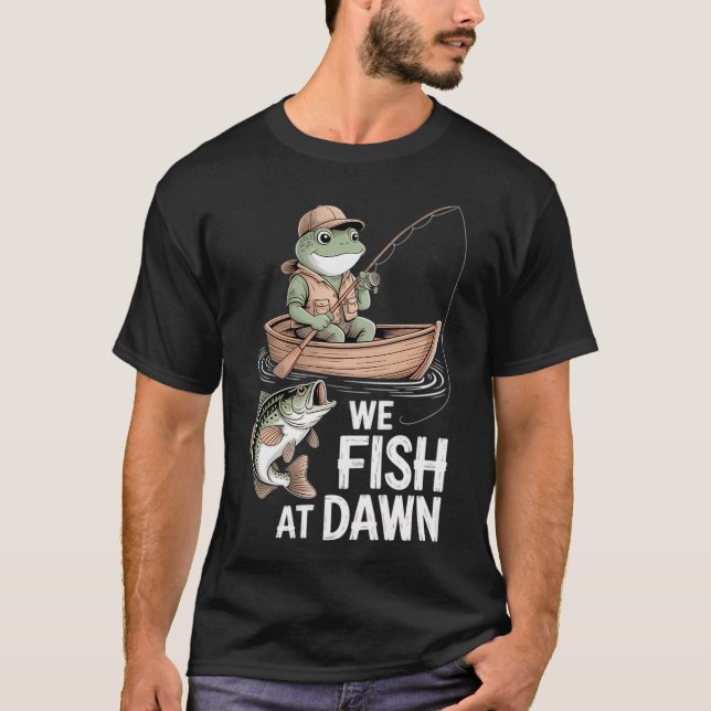 Whimsical Cat & Fish Pattern T-Shirt (Front)