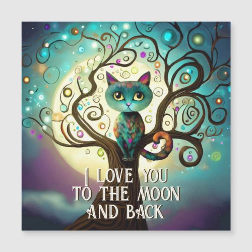Whimsical Cat Full Moon Artwork I Love You