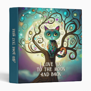 Whimsical Cat Full Moon Artwork I Love You 3 Ring Binder