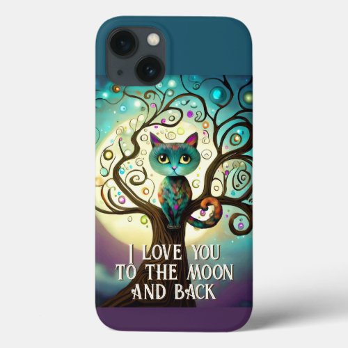 Whimsical Cat Full Moon Artwork I Love You iPhone 13 Case