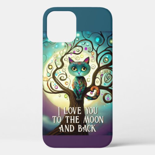 Whimsical Cat Full Moon Artwork I Love You iPhone 12 Case