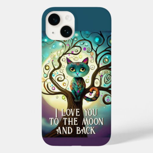 Whimsical Cat Full Moon Artwork I Love You Case_Mate iPhone 14 Case