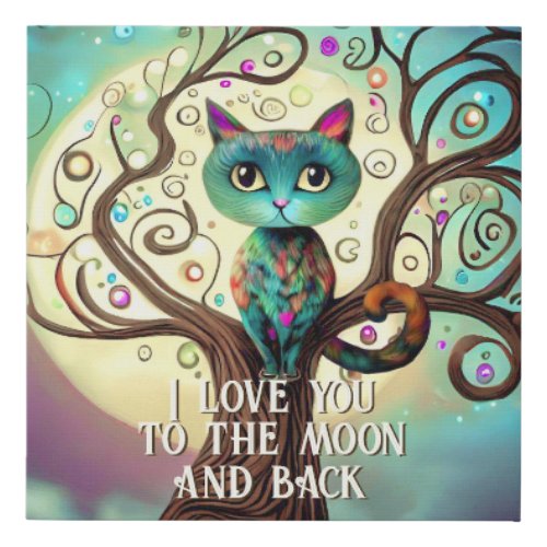 Whimsical Cat Full Moon Artwork I Love You Faux Canvas Print