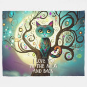 Whimsical Cat Full Moon Artwork I Love You Fleece Blanket (Front (Horizontal))
