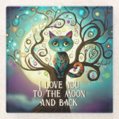 Whimsical Cat Full Moon Artwork I Love You Glass Coaster (Front)