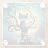Whimsical Cat Full Moon Artwork I Love You Glass Coaster (Back)