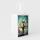 Whimsical Cat Full Moon Artwork I Love You Grocery Bag (Back Side)