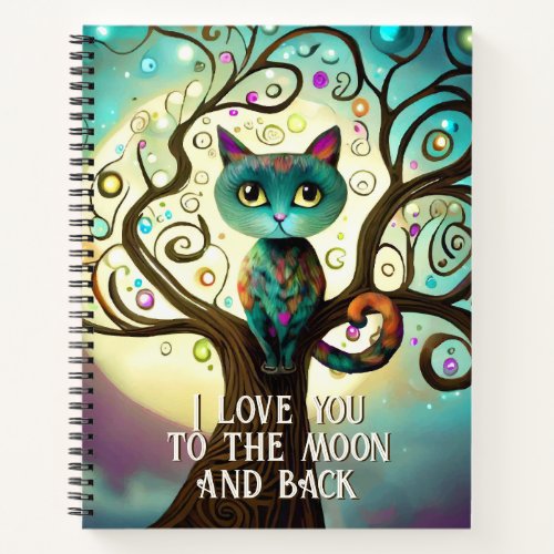 Whimsical Cat Full Moon Artwork I Love You Notebook