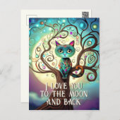Whimsical Cat Full Moon Artwork I Love You Postcard (Front/Back)