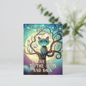 Whimsical Cat Full Moon Artwork I Love You Postcard (Standing Front)