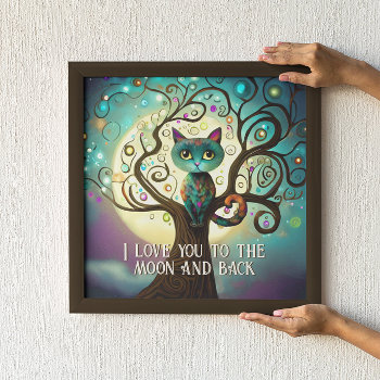 Whimsical Cat Full Moon Artwork I Love You Poster by ironydesignphotos at Zazzle