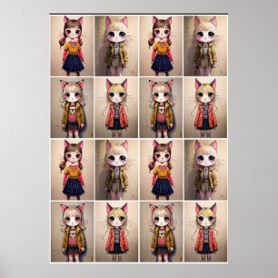 Whimsical Cat Girls (AI) Poster