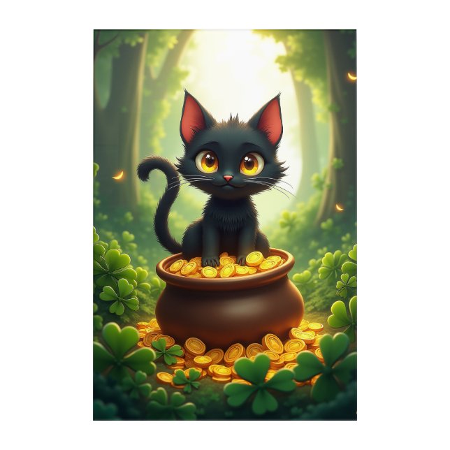 Whimsical Cat in a Pot of Gold Acrylic Print (Front)
