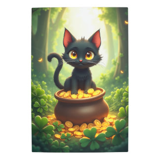 Whimsical Cat in a Pot of Gold Metal Print