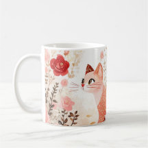 Whimsical cat in a rose garden.