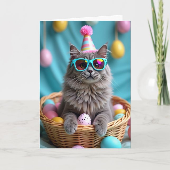 Whimsical Cat In Hat Greeting Card (Front)