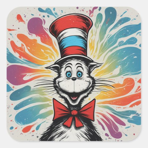 Whimsical Cat in the Hat Poster Design Sticker