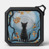 Whimsical Cat in Tree Full Moon Painting Add Name Bluetooth Speaker (Front)