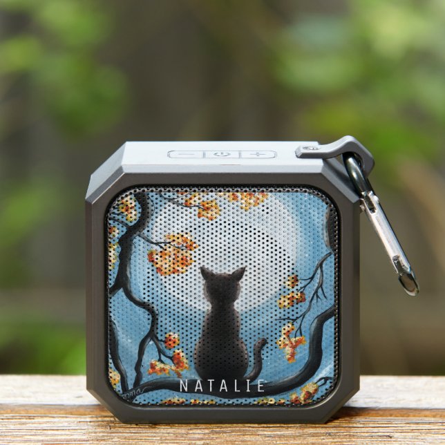Whimsical Cat in Tree Full Moon Painting Add Name Bluetooth Speaker (Insitu(Outdoor))