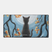 Whimsical Cat in Tree Full Moon Painting Add Name Desk Mat (Front)