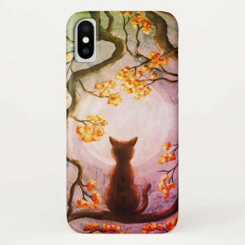 Whimsical Cat in Tree Full Moon Painting Art iPhone XS Case