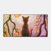 Whimsical Cat in Tree Full Moon Painting Art Desk Mat (Front)