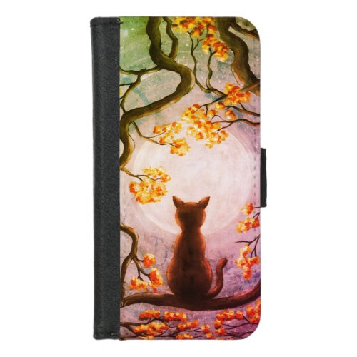 Whimsical Cat in Tree Full Moon Painting Art iPhone 87 Wallet Case