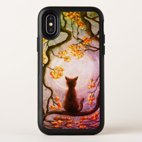Whimsical Cat in Tree Full Moon Painting Art OtterBox Symmetry iPhone X Case