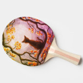 Whimsical Cat in Tree Full Moon Painting Art Ping Pong Paddle (Side)