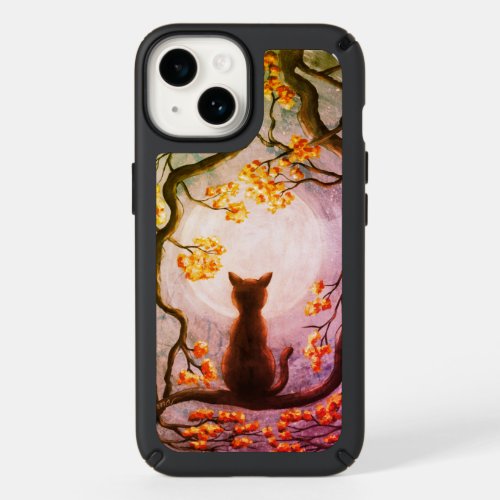 Whimsical Cat in Tree Full Moon Painting Art Speck iPhone 14 Case