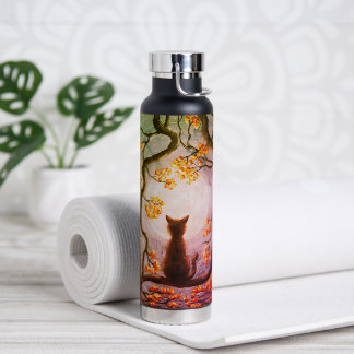 Whimsical Cat in Tree Full Moon Painting Art Water Bottle