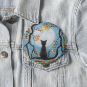 Whimsical Cat in Tree Full Moon Painting Button (In Situ)