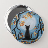 Whimsical Cat in Tree Full Moon Painting Button (Front & Back)