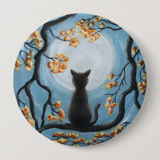 Whimsical Cat in Tree Full Moon Painting Button