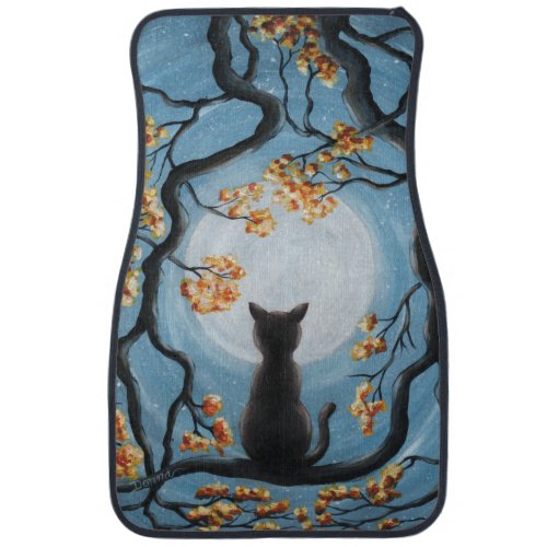 Whimsical Cat in Tree Full Moon Painting Car Floor Mat