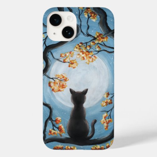 Whimsical Cat in Tree Full Moon Painting Case_Mate iPhone 14 Case