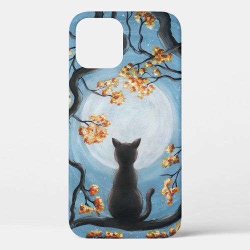 Whimsical Cat in Tree Full Moon Painting iPhone 12 Case