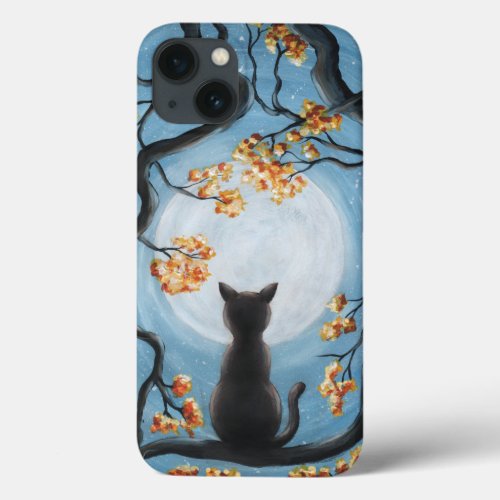 Whimsical Cat in Tree Full Moon Painting iPhone 13 Case