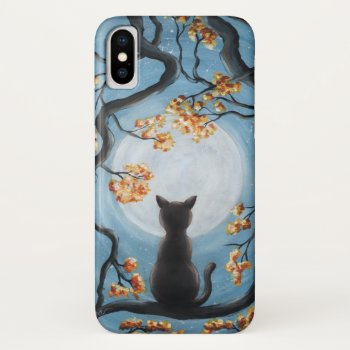 Whimsical Cat In Tree Full Moon Painting Iphone Xs Case by ironydesignphotos at Zazzle