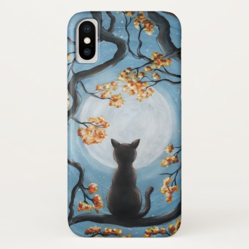 Whimsical Cat in Tree Full Moon Painting iPhone XS Case