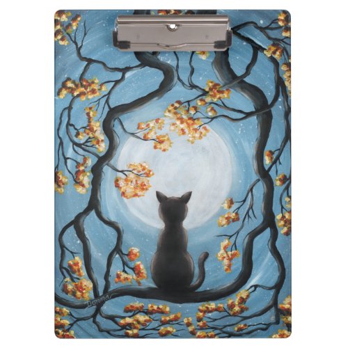 Whimsical Cat in Tree Full Moon Painting Clipboard