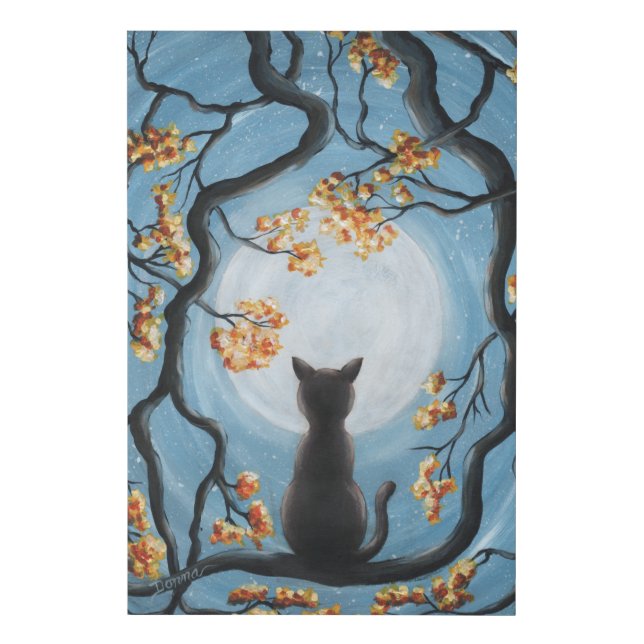 Whimsical Cat in Tree Full Moon Painting Faux Canvas Print (Front)