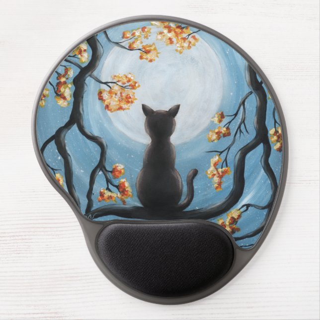 Whimsical Cat in Tree Full Moon Painting Gel Mouse Pad (Front)