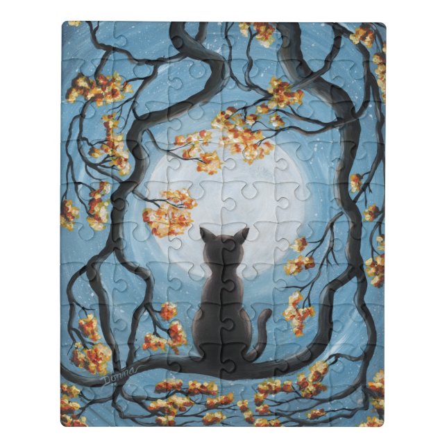Whimsical Cat in Tree Full Moon Painting Jigsaw Puzzle (Puzzle Vertical)